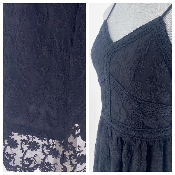 Altar’d State Mesh Floral Crochet Sexy Black Dress - Picture 4 of 8